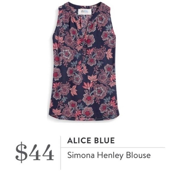Alice Blue Stitch Fix Simona Henley Blouse Sleeveless Blue Floral Top Size Small - Picture 1 of 6